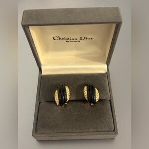 Vintage Christian Dior Gold & Black Clip-On Earrings | Germany | 1980s